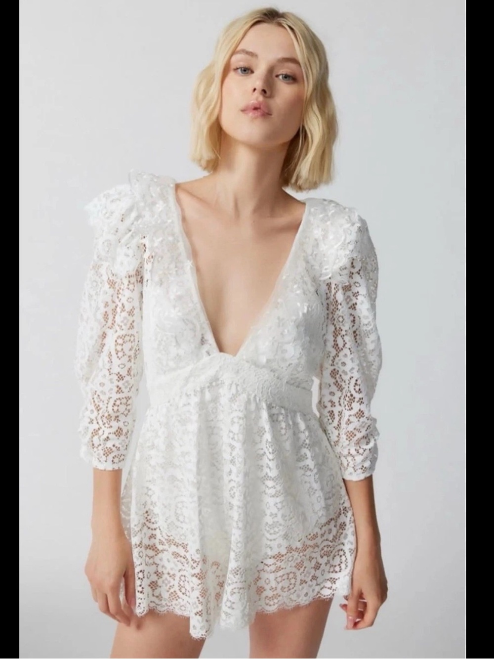 For Love And Lemons White Lace Deep V Romper